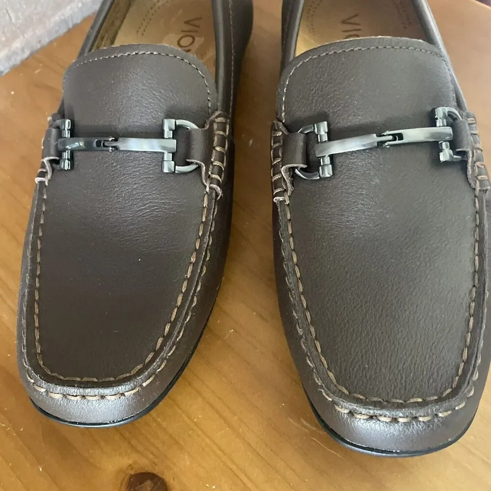 Vionic Loafer Moccasin Shoes Men's Size 7 Brown Mason Silver Buckle Comfort